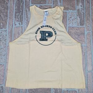 Victoria's Secret Pink Women's Cotton Cropped Racerback Tank Top Yellow Size L